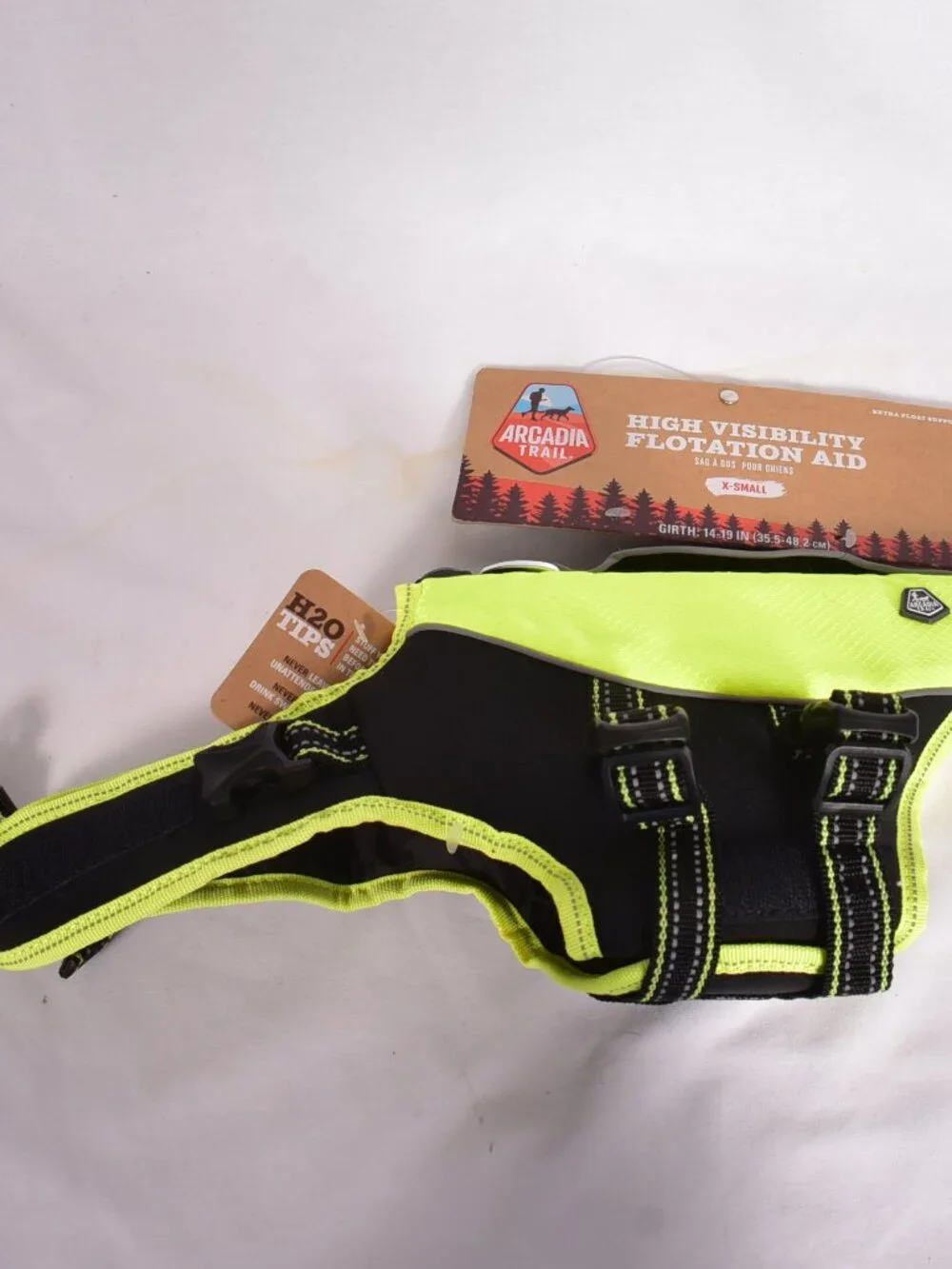 Arcadia Trail High Visibility Yellow Black Dog Flotation Life Jacket XS NWT